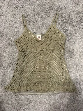 Faded Glory Originals Crochet Y2K Tank Top - Olive Green